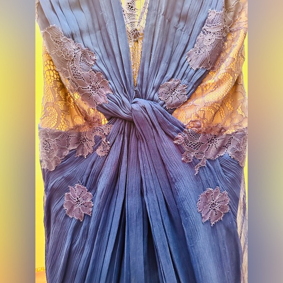 BCBGMAXAZRIA Maxine Royal Blue Silk and Lace Gown with Front Slit, Size 2 - Picture 6 of 11